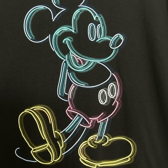 Disney Mickey Mouse Black T-Shirt with neon Mickey Print - Picture 5 of 12